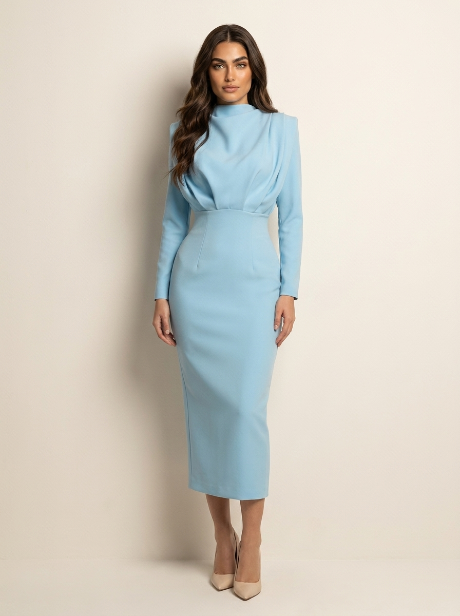 Elegant Draped Midi Dress - Valentina
