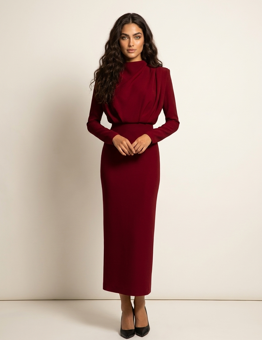 Elegant Draped Midi Dress - Valentina