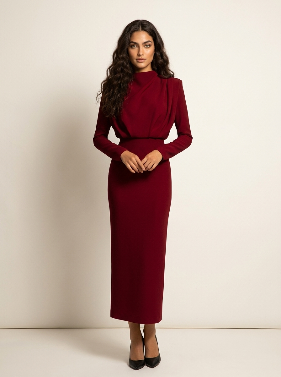 Elegant Draped Midi Dress - Valentina