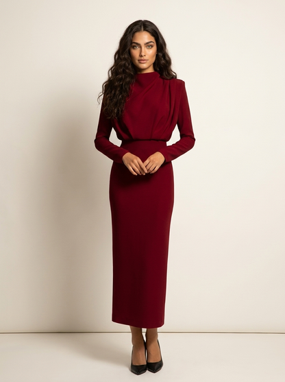 Elegant Draped Midi Dress - Valentina