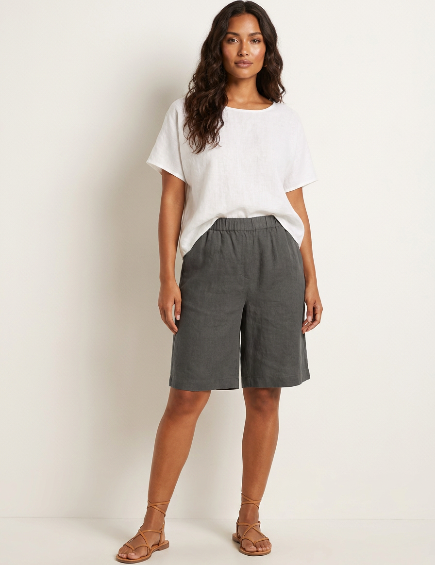 Relaxed Linen Blend Bermuda Shorts - Olivia