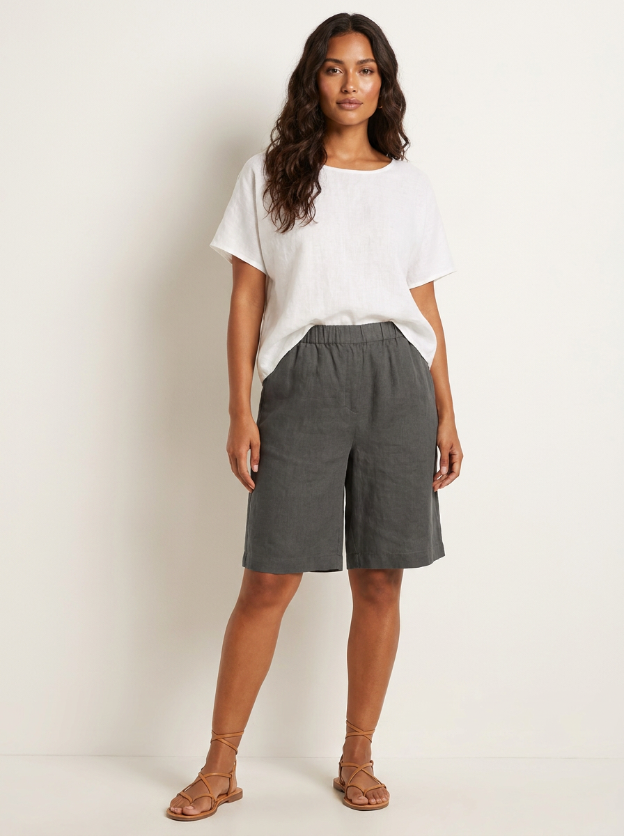 Relaxed Linen Blend Bermuda Shorts - Olivia