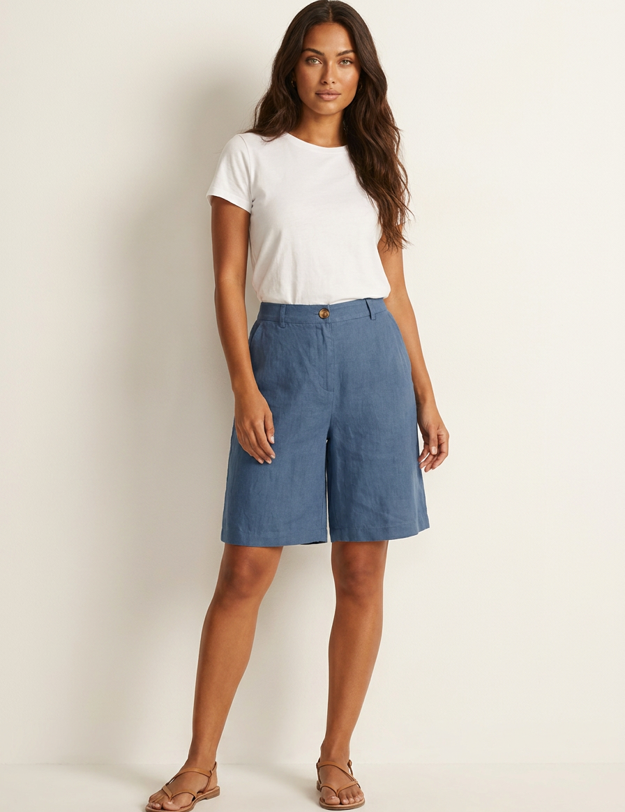 Relaxed Linen Blend Bermuda Shorts - Olivia