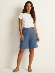 Relaxed Linen Blend Bermuda Shorts - Olivia