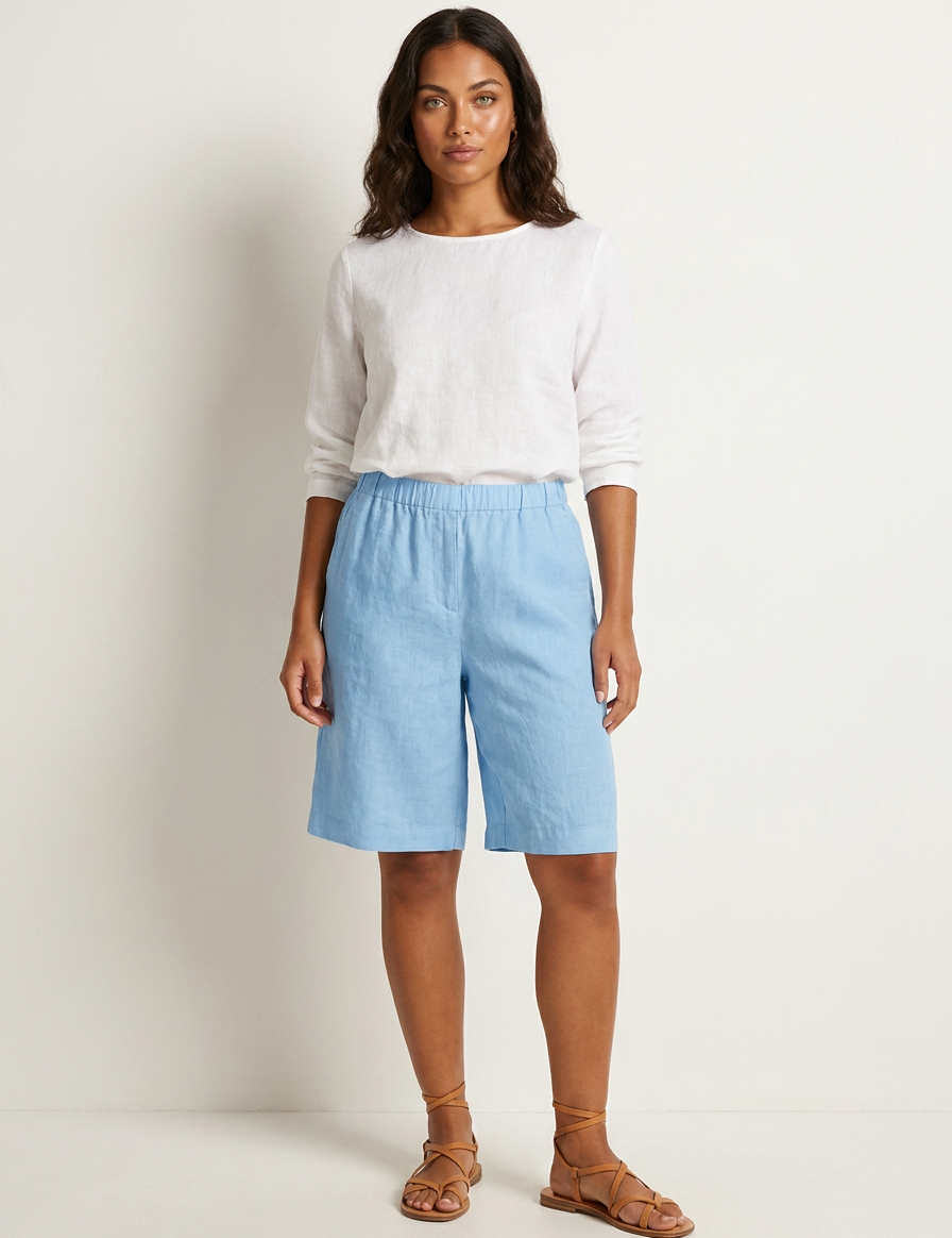 Relaxed Linen Blend Bermuda Shorts - Olivia