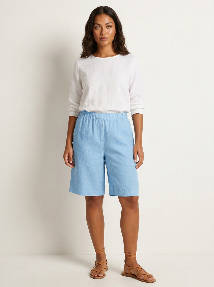 Relaxed Linen Blend Bermuda Shorts - Olivia