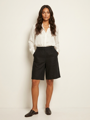 Relaxed Linen Blend Bermuda Shorts - Olivia