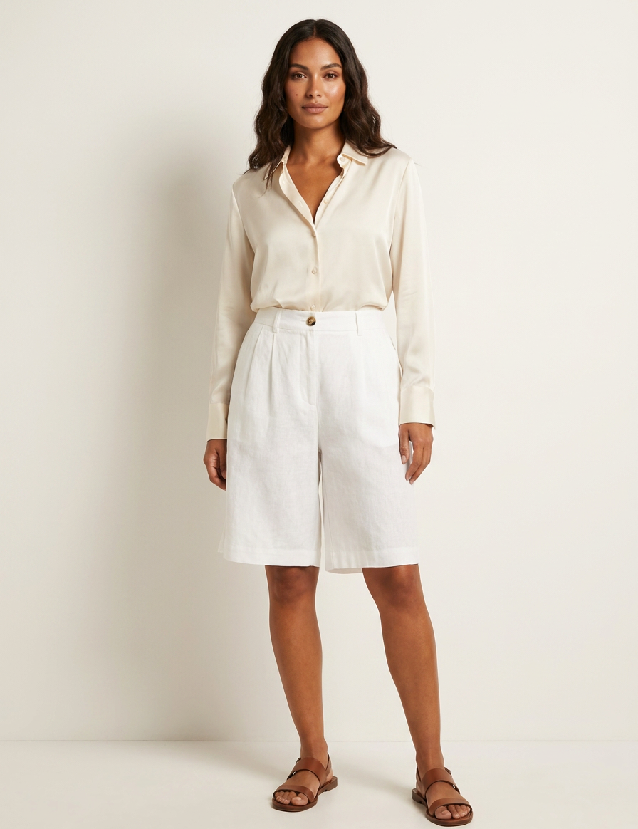 Relaxed Linen Blend Bermuda Shorts - Olivia