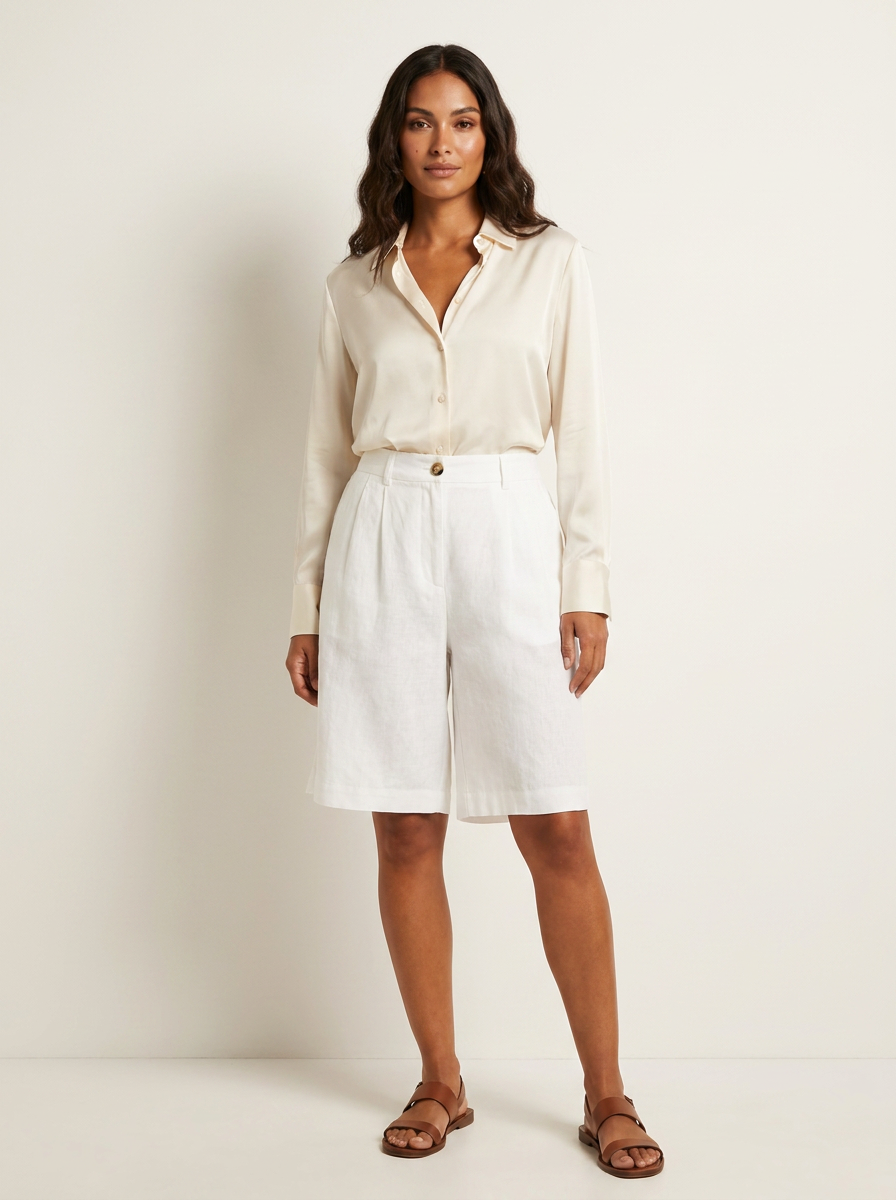 Relaxed Linen Blend Bermuda Shorts - Olivia