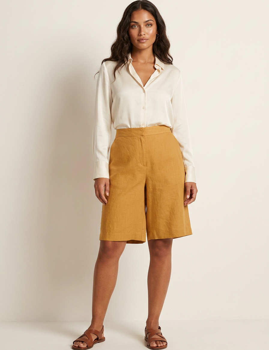 Relaxed Linen Blend Bermuda Shorts - Olivia