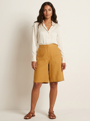Relaxed Linen Blend Bermuda Shorts - Olivia