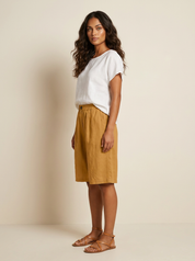Relaxed Linen Blend Bermuda Shorts - Olivia